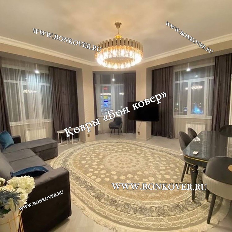 Ковер Медальон Для Гостиной Дизайн 30584 Серый Овал